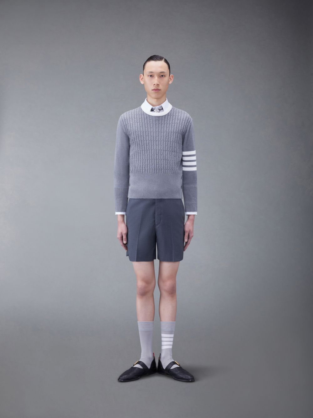 Thom Browne Classic Cotton 4-Bar Cable Men Pullover Grey | VSX56Z01207