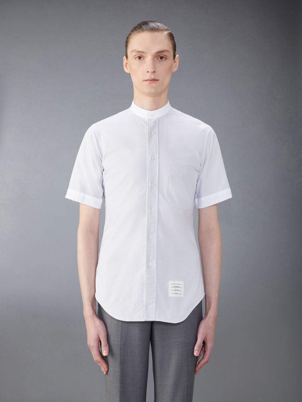 Thom Browne Classic Cotton Band Collar Men Shirts Grey | QHU54A42363