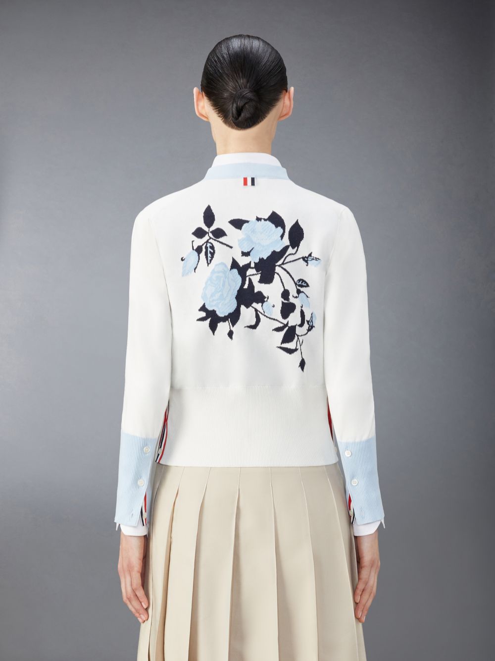 Thom Browne Classic Cotton Blue Rose Icon Women Cardigan Beige | EIQ48M01883