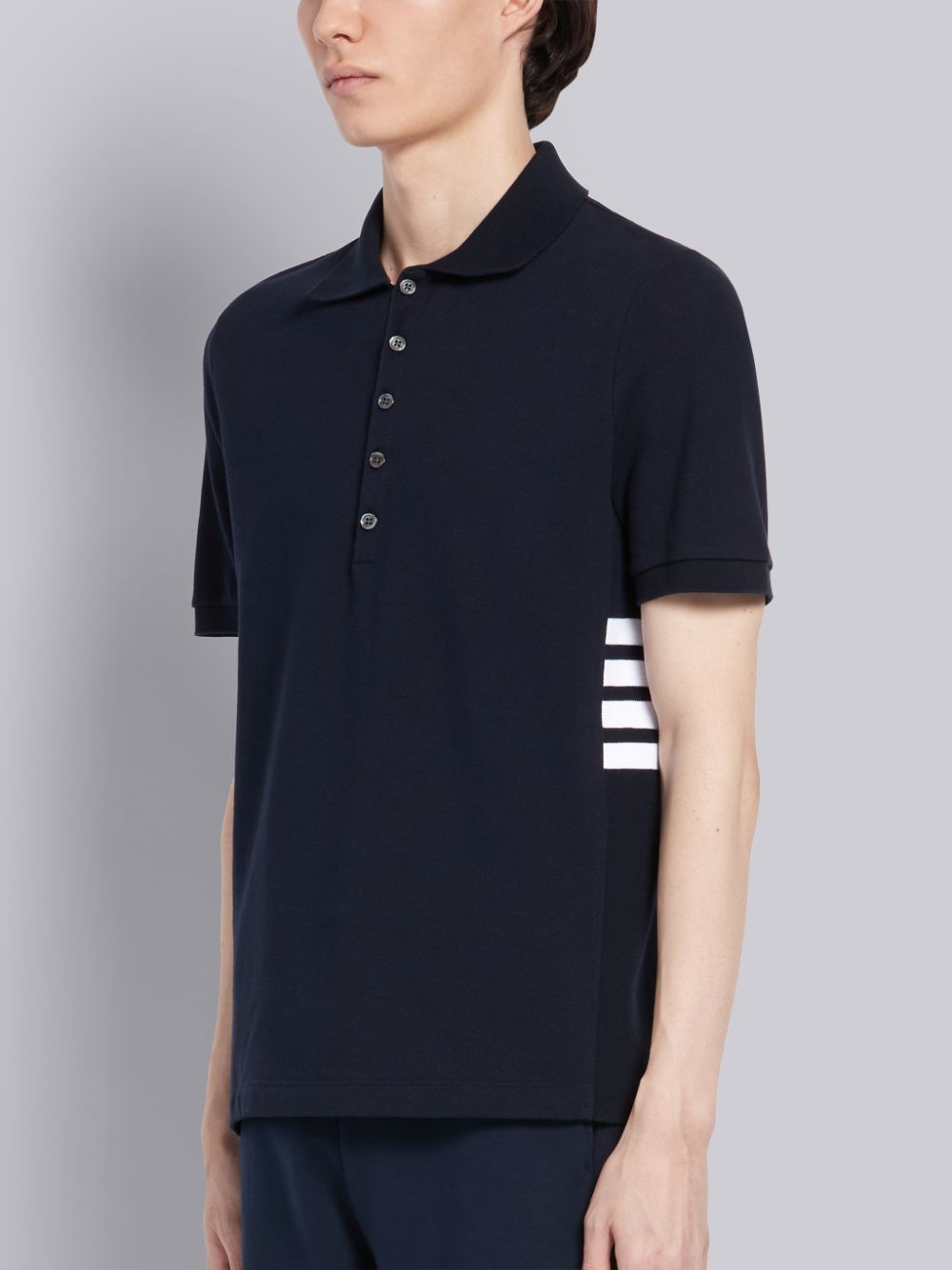 Thom Browne Classic Cotton Pique Side Insert 4-Bar Men Polo Shirt Navy | OPO29C13565