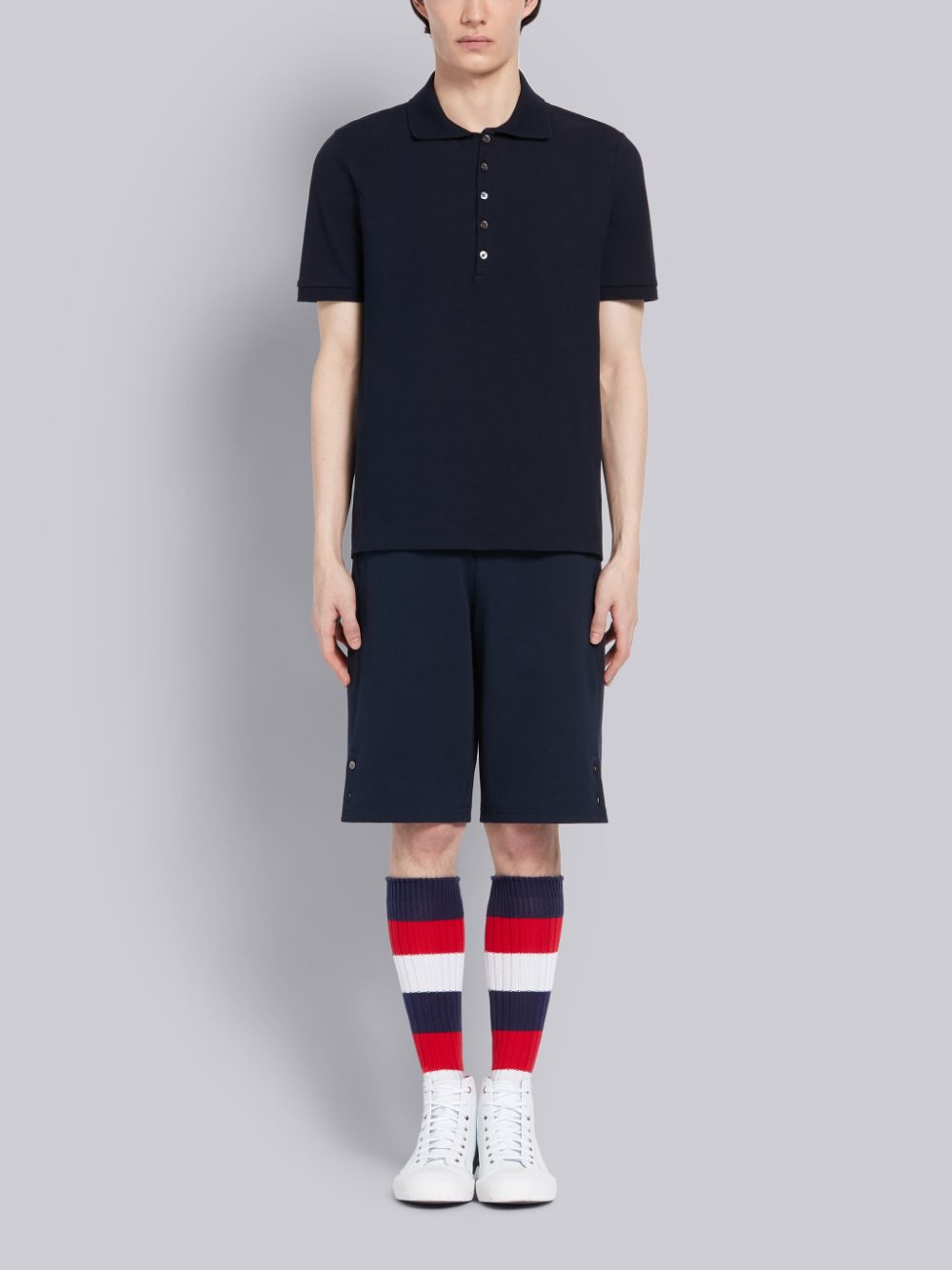 Thom Browne Classic Cotton Pique Side Insert 4-Bar Men Polo Shirt Navy | OPO29C13565