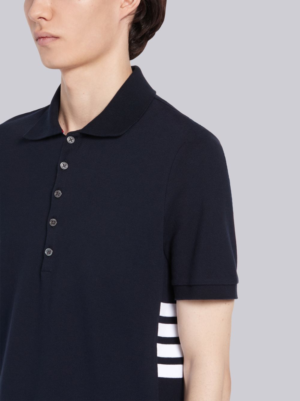 Thom Browne Classic Cotton Pique Side Insert 4-Bar Men Polo Shirt Navy | OPO29C13565