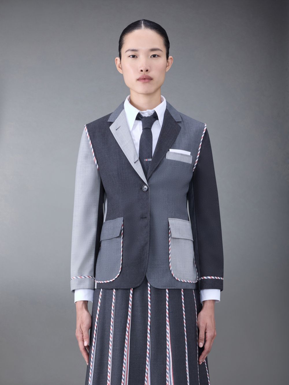 Thom Browne Classic Funmix Twill Sportcoat Women Coats Grey | WTU26W24882