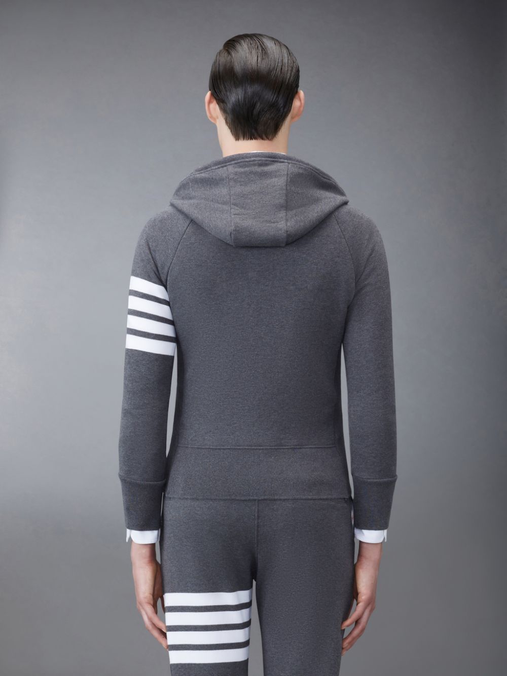 Thom Browne Classic Loopback 4-Bar Full Zip Men Hoodie Grey | JKF44V87991