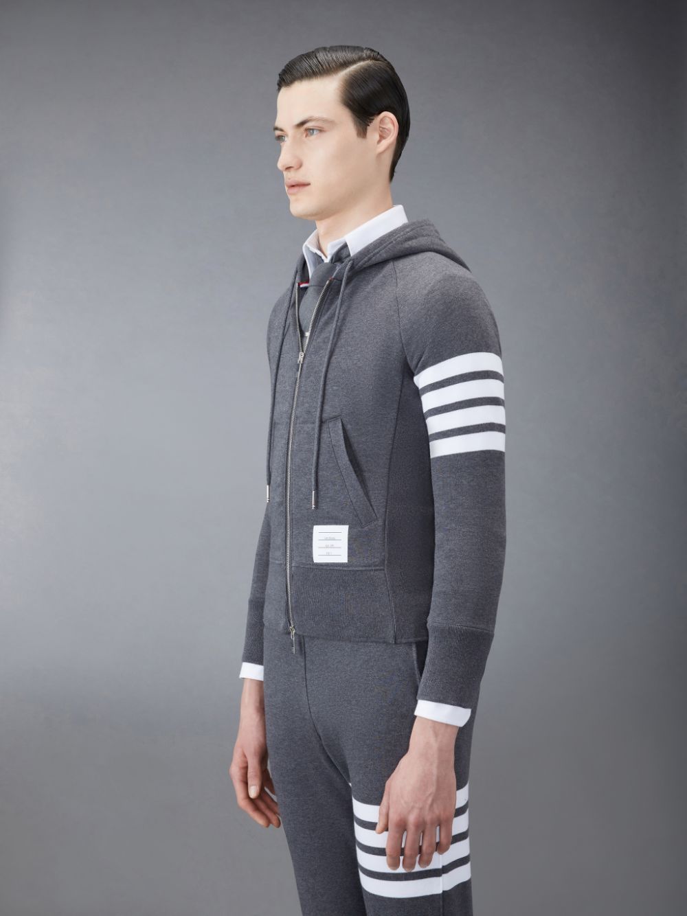 Thom Browne Classic Loopback 4-Bar Full Zip Men Hoodie Grey | JKF44V87991