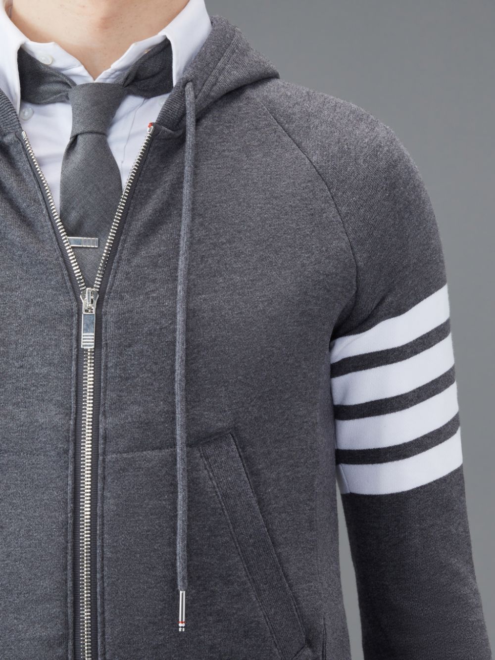 Thom Browne Classic Loopback 4-Bar Full Zip Men Hoodie Grey | JKF44V87991