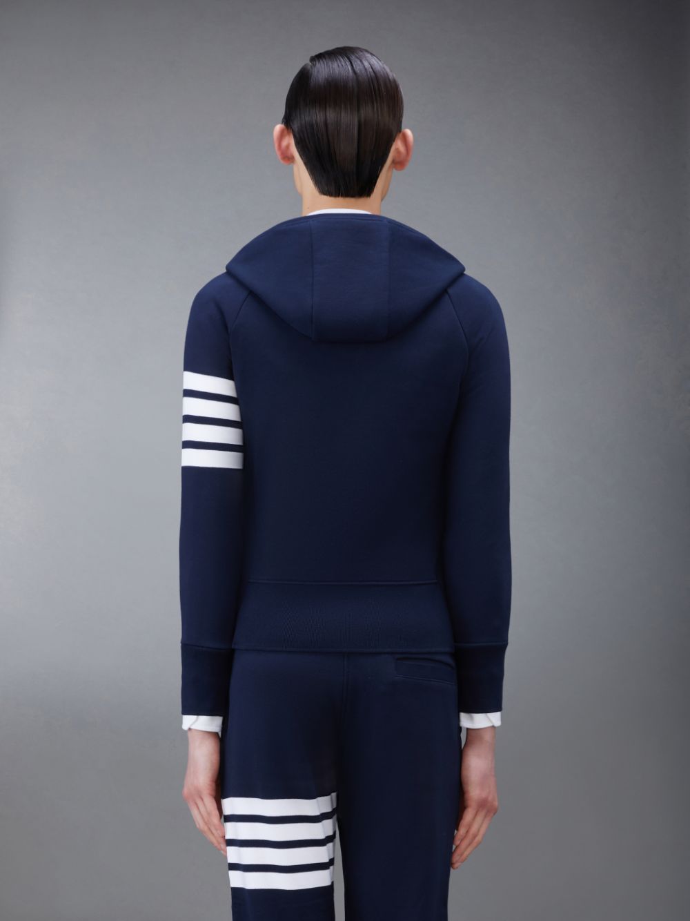 Thom Browne Classic Loopback 4-Bar Full Zip Men Hoodie Blue | IJZ87F97170