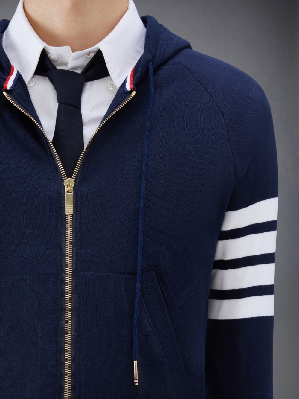 Thom Browne Classic Loopback 4-Bar Full Zip Men Hoodie Blue | IJZ87F97170