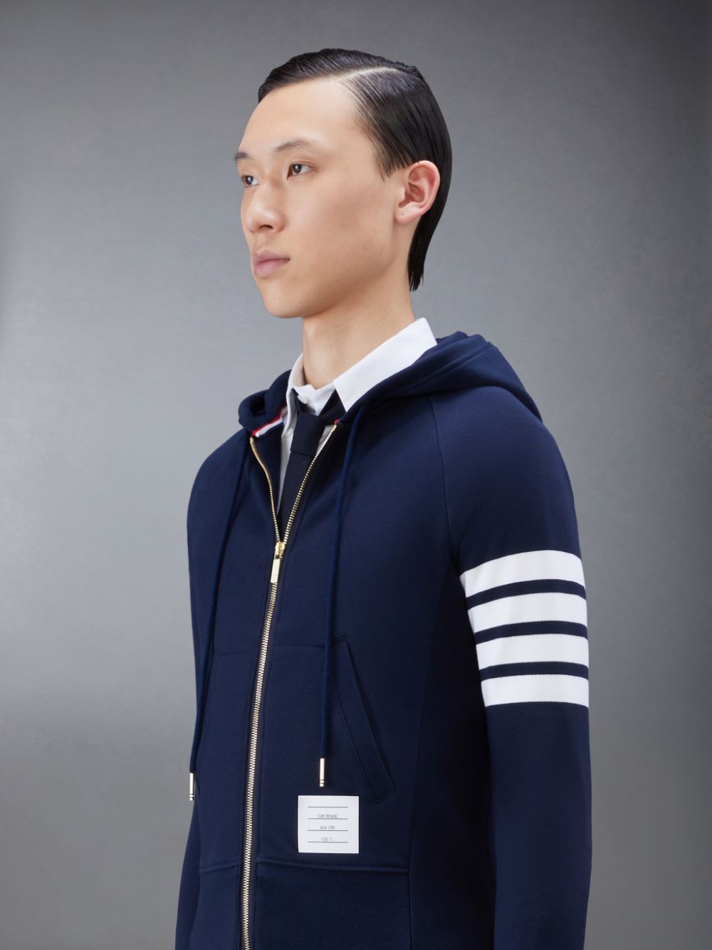 Thom Browne Classic Loopback 4-Bar Full Zip Men Hoodie Blue | IJZ87F97170