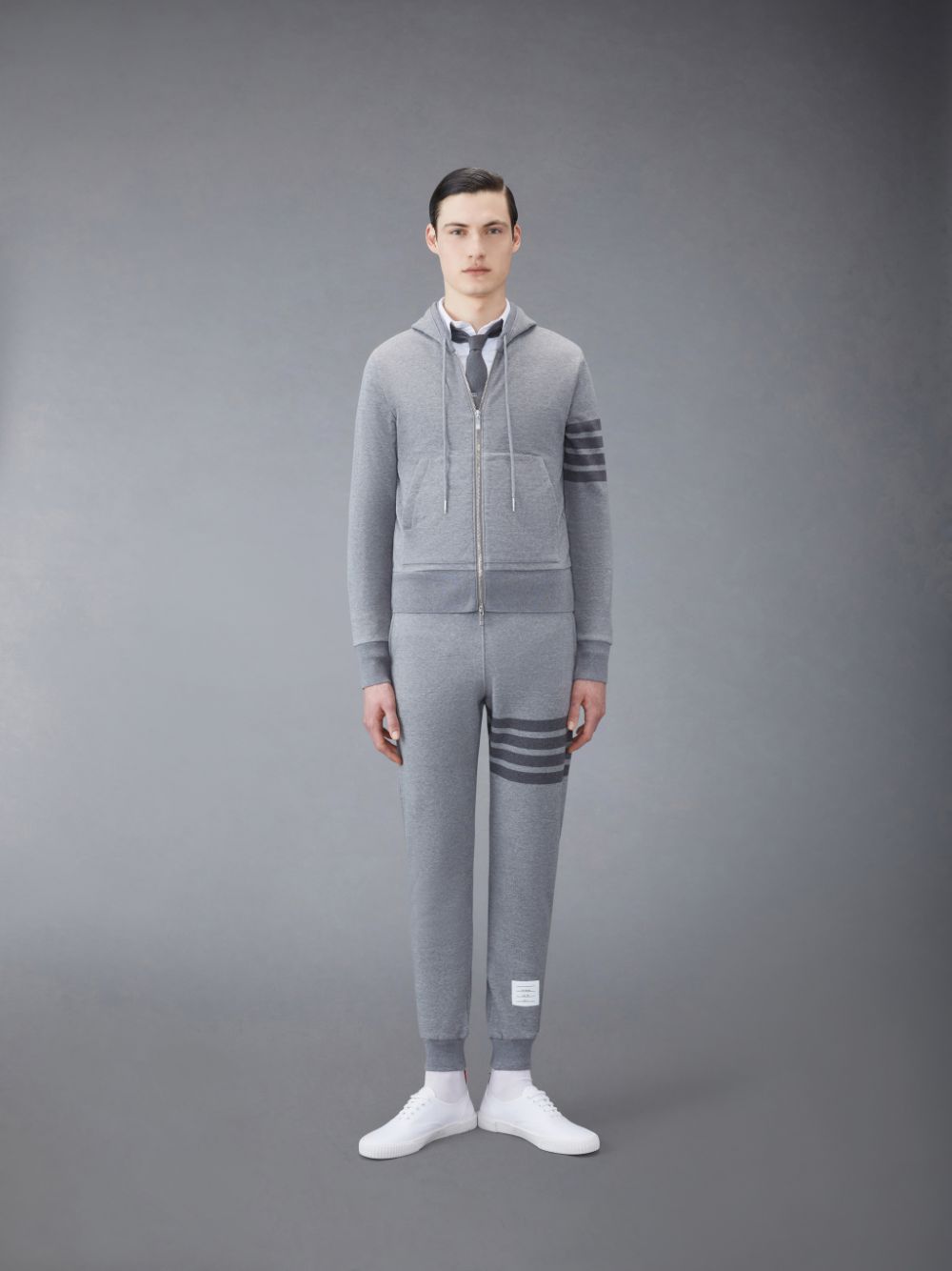 Thom Browne Classic Loopback 4-Bar Full Zip Men Hoodie Grey | FPE95K59446