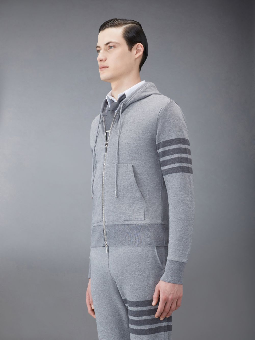 Thom Browne Classic Loopback 4-Bar Full Zip Men Hoodie Grey | FPE95K59446