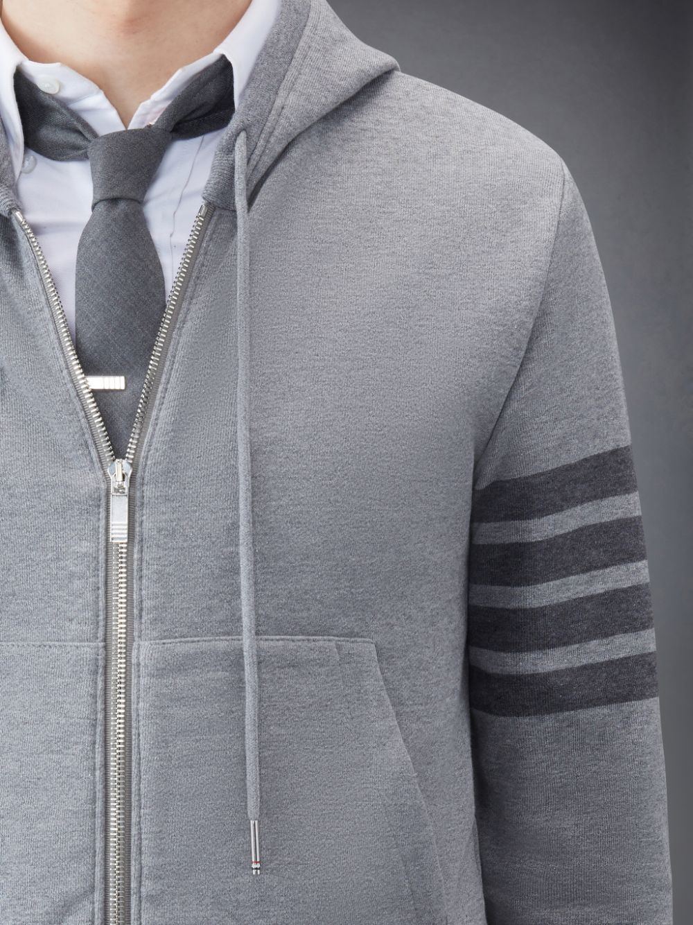 Thom Browne Classic Loopback 4-Bar Full Zip Men Hoodie Grey | FPE95K59446