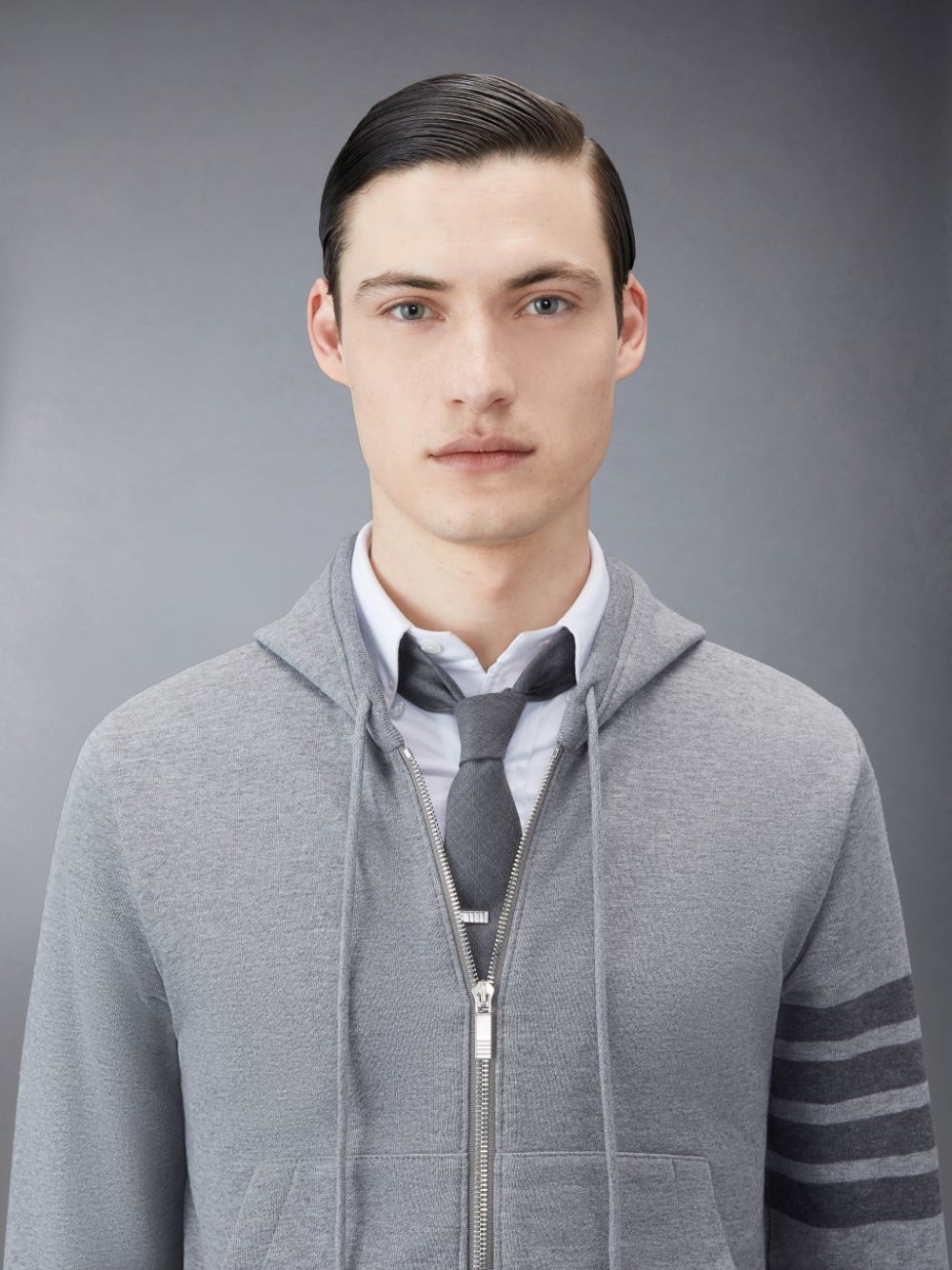 Thom Browne Classic Loopback 4-Bar Full Zip Men Hoodie Grey | FPE95K59446