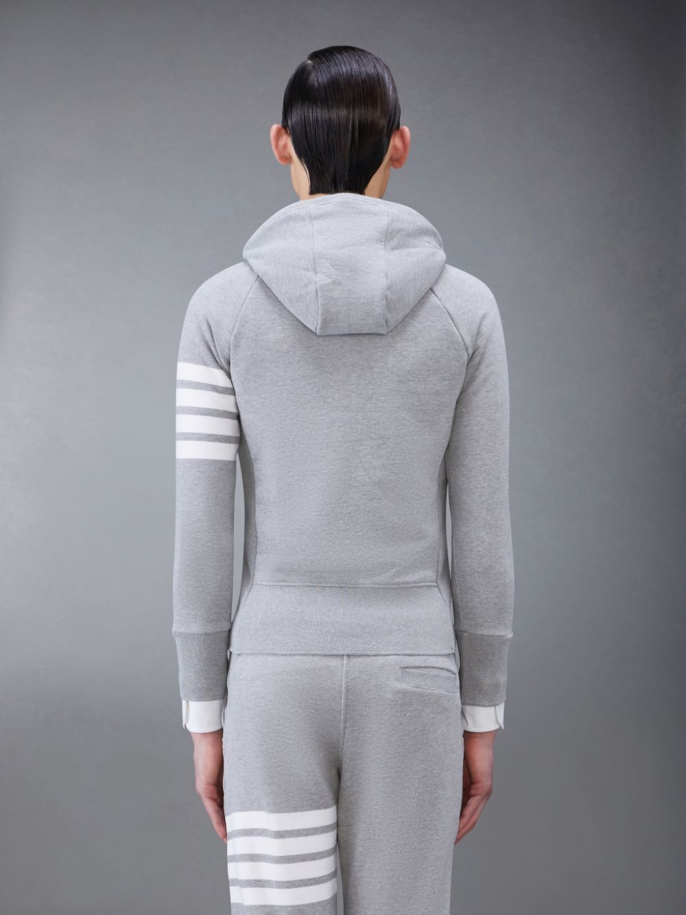 Thom Browne Classic Loopback 4-Bar Full Zip Men Hoodie Grey | VYV54G16345