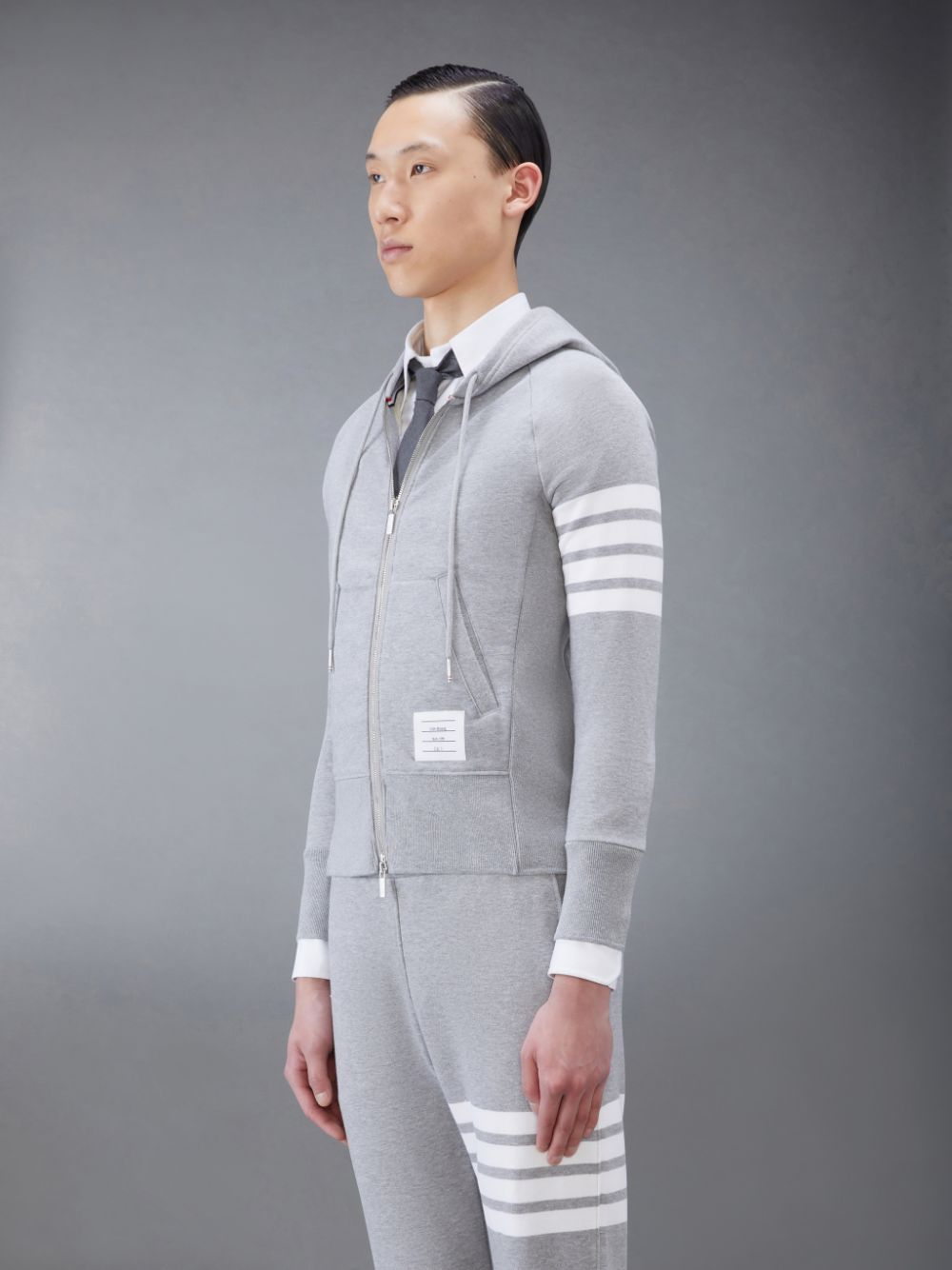 Thom Browne Classic Loopback 4-Bar Full Zip Men Hoodie Grey | VYV54G16345