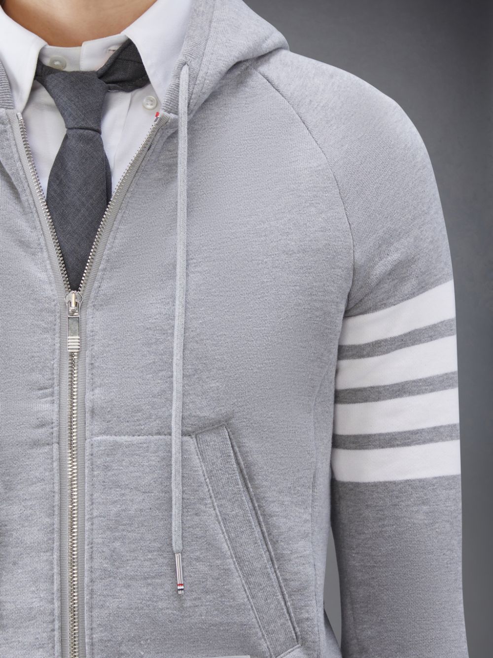 Thom Browne Classic Loopback 4-Bar Full Zip Men Hoodie Grey | VYV54G16345