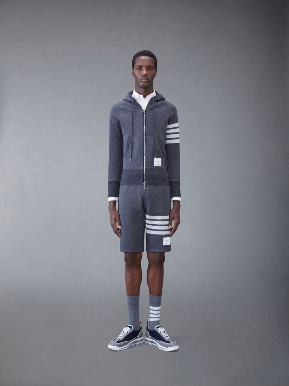 Thom Browne Classic Loopback 4-Bar Zip Men Hoodie Grey | MJW79K00150