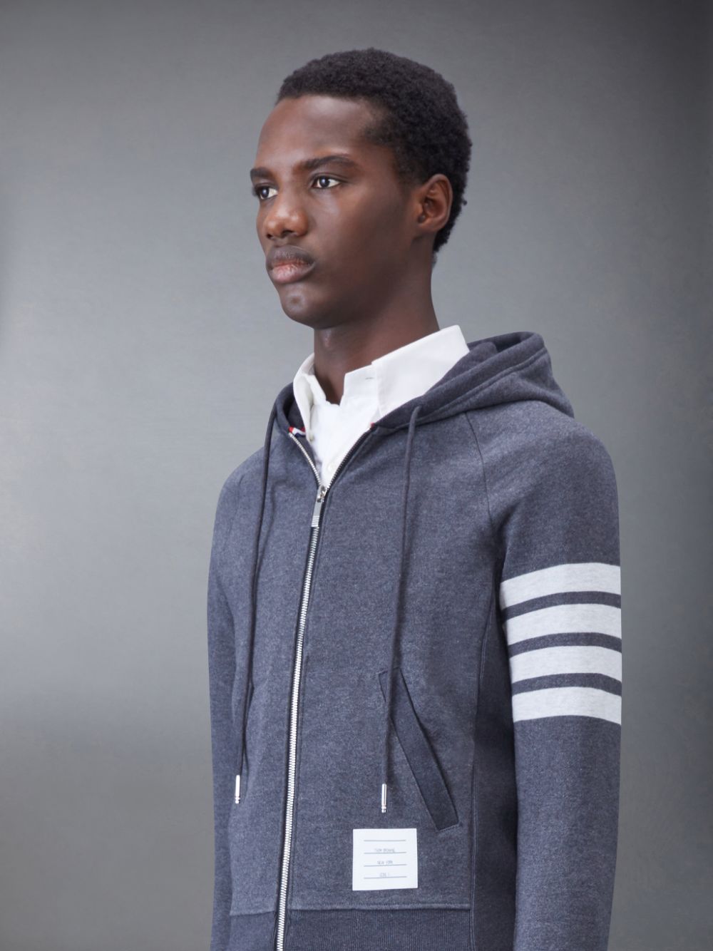 Thom Browne Classic Loopback 4-Bar Zip Men Hoodie Grey | MJW79K00150