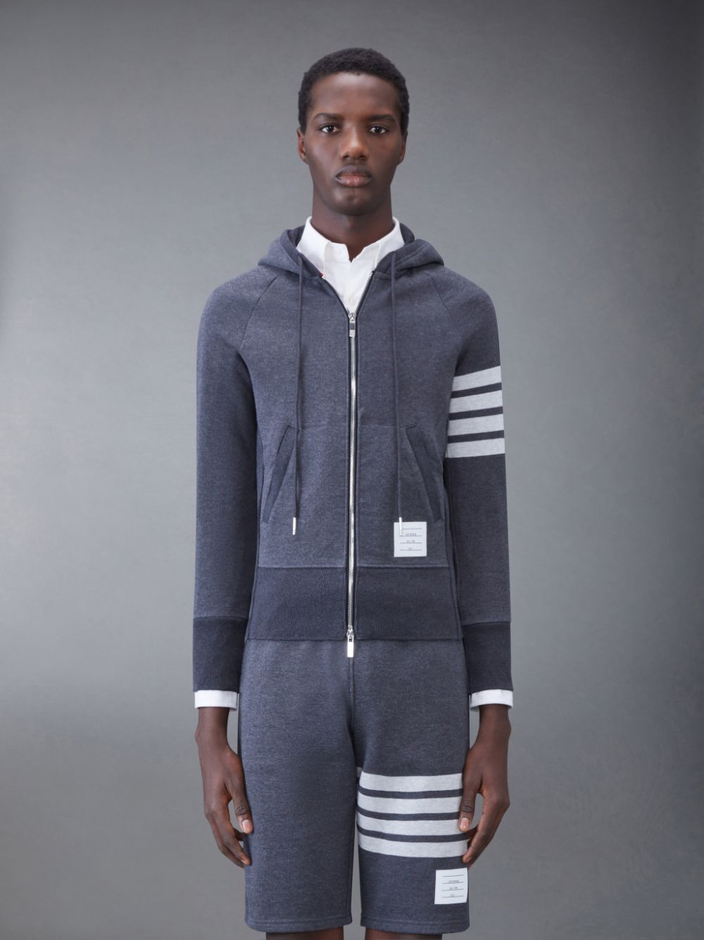 Thom Browne Classic Loopback 4-Bar Zip Men Hoodie Grey | MJW79K00150