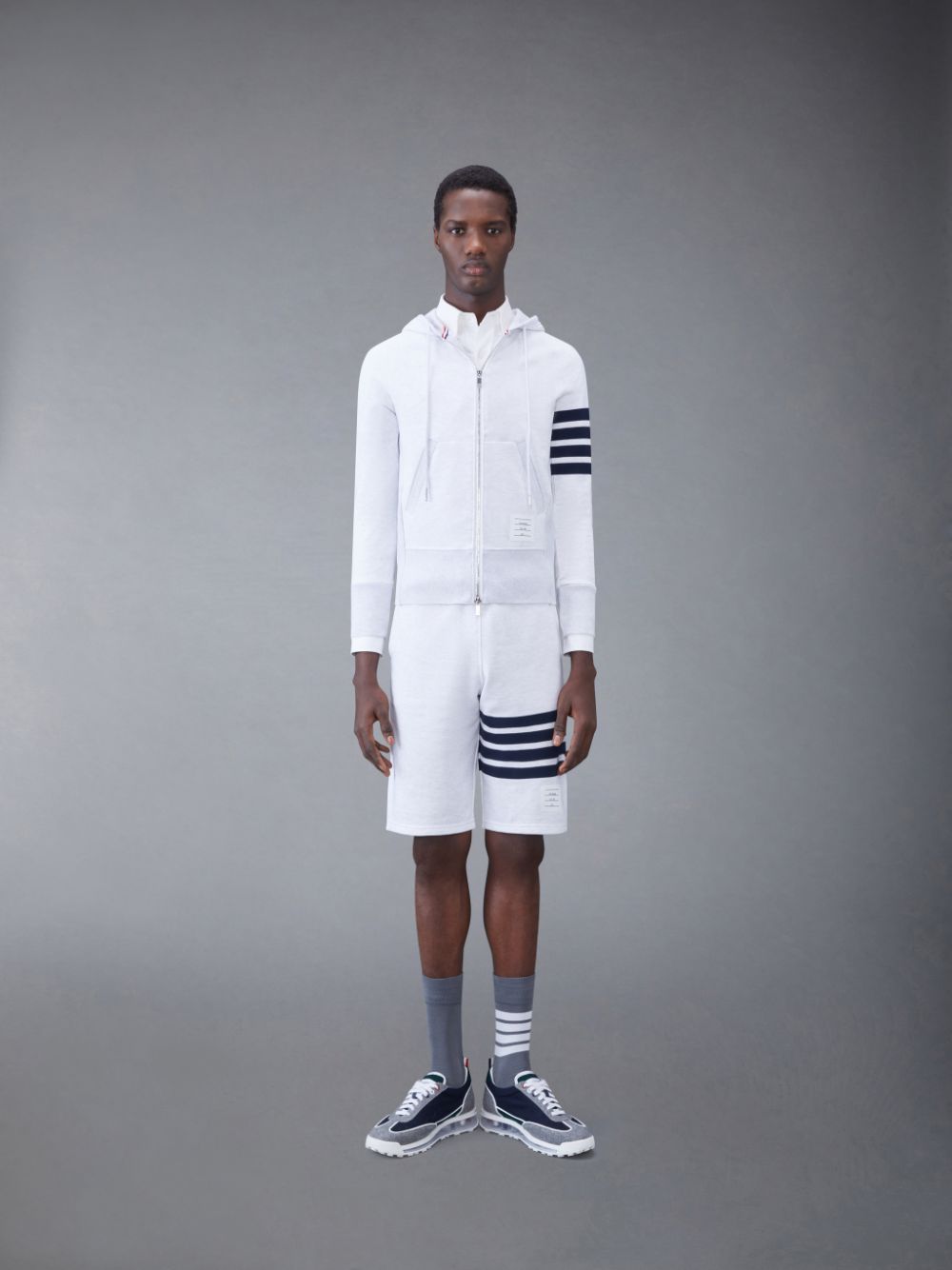 Thom Browne Classic Loopback 4-Bar Zip Men Hoodie White | TLW70L52346