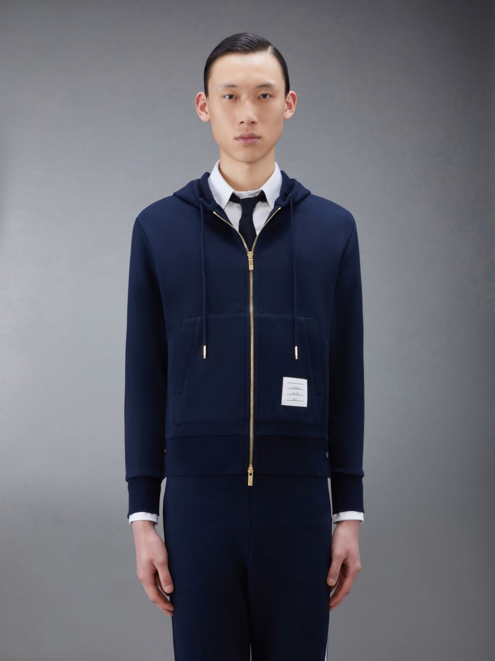 Thom Browne Classic Loopback Full Zip Men Hoodie Blue | NUZ57B56398