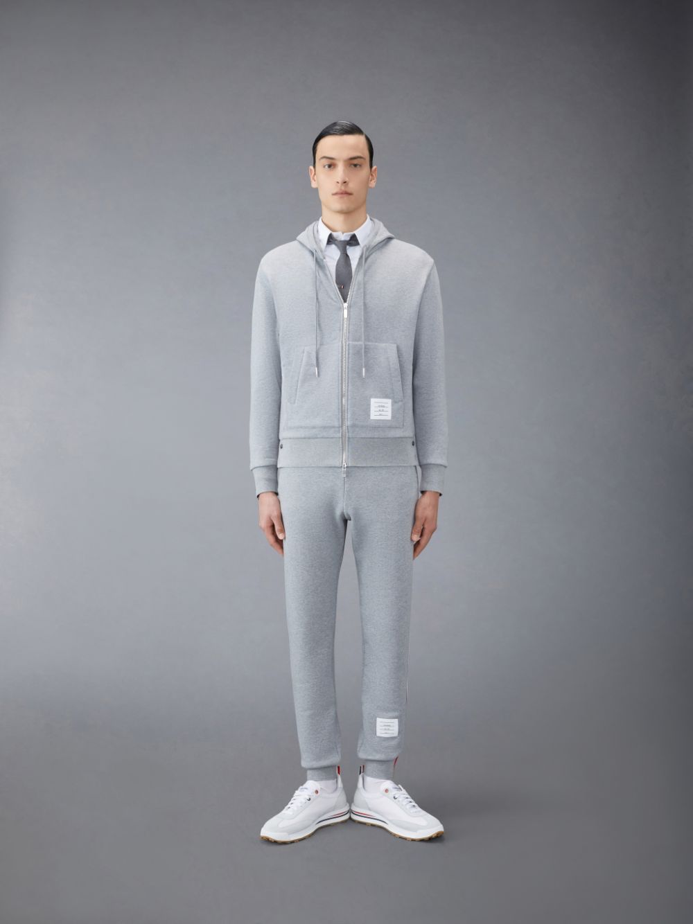 Thom Browne Classic Loopback Full Zip Men Hoodie Grey | CXU52V25802