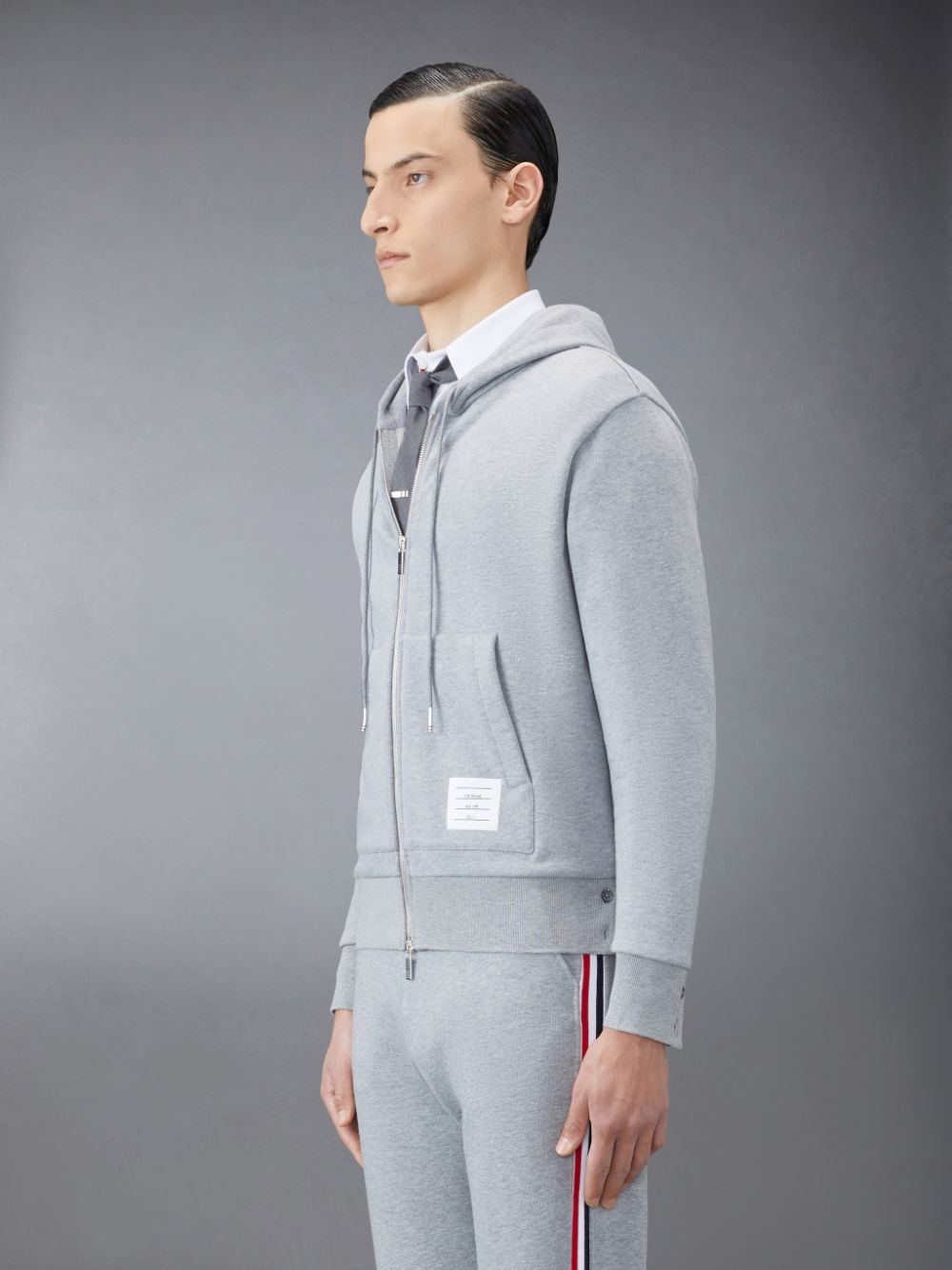 Thom Browne Classic Loopback Full Zip Men Hoodie Grey | CXU52V25802