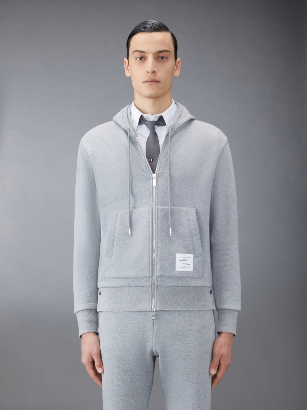 Thom Browne Classic Loopback Full Zip Men Hoodie Grey | CXU52V25802