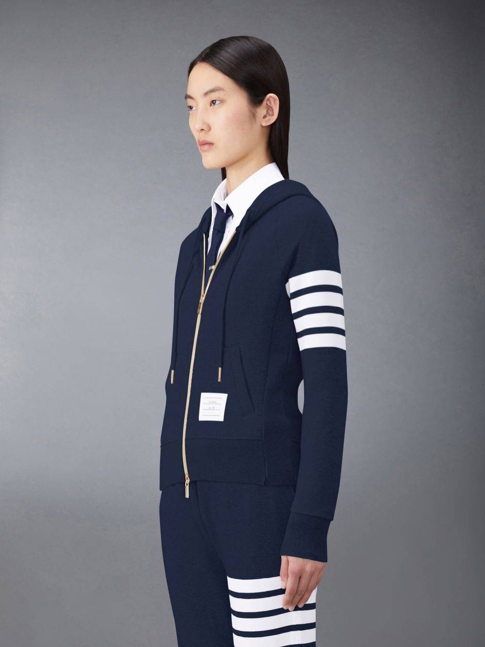 Thom Browne Classic Loopback Full Zip Women Hoodie Blue | GXM33F75283