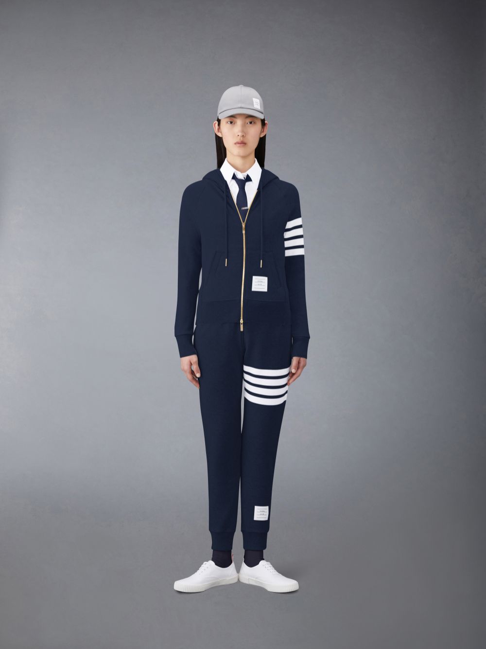 Thom Browne Classic Loopback Full Zip Women Hoodie Blue | GXM33F75283