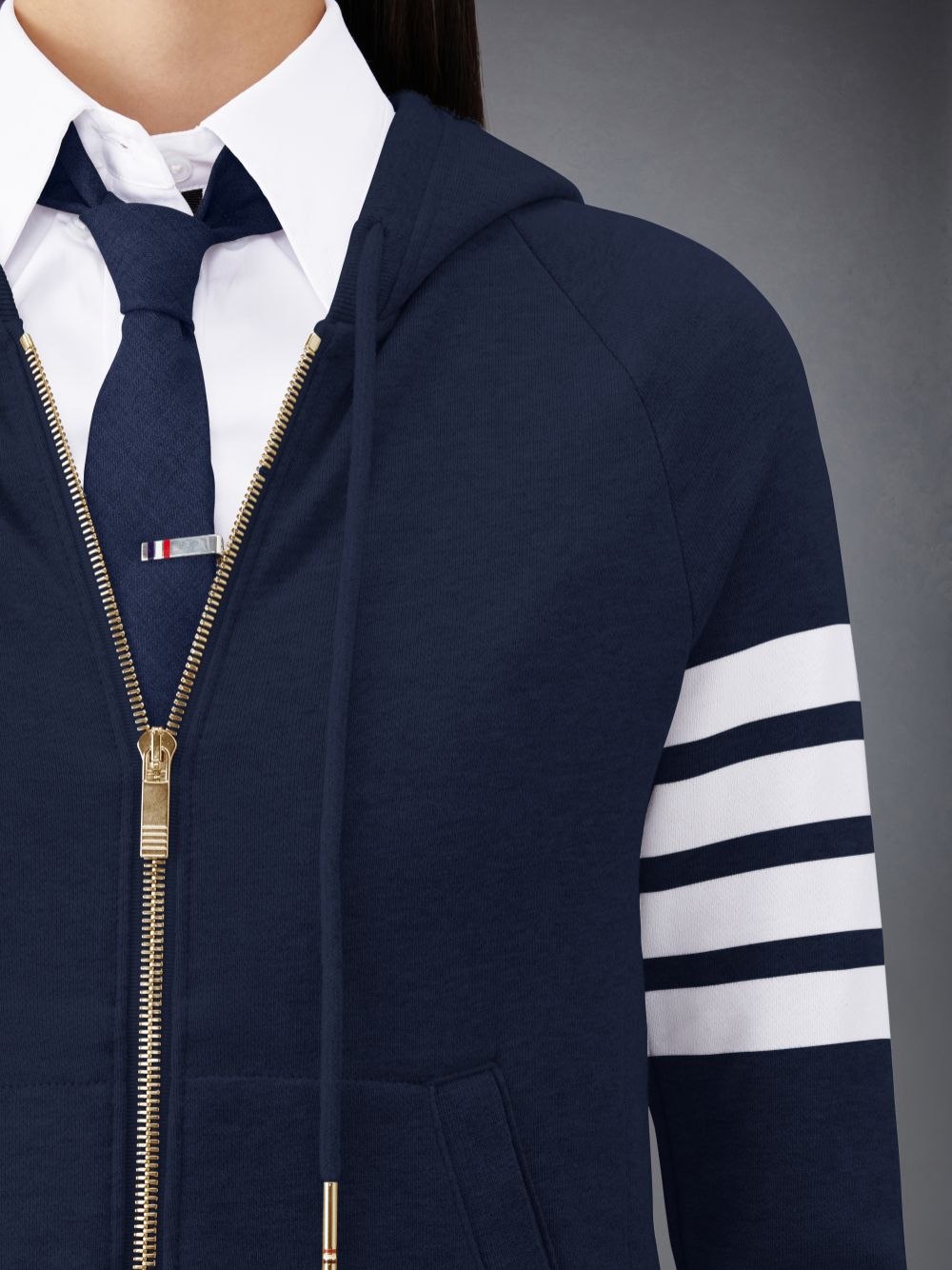 Thom Browne Classic Loopback Full Zip Women Hoodie Blue | GXM33F75283