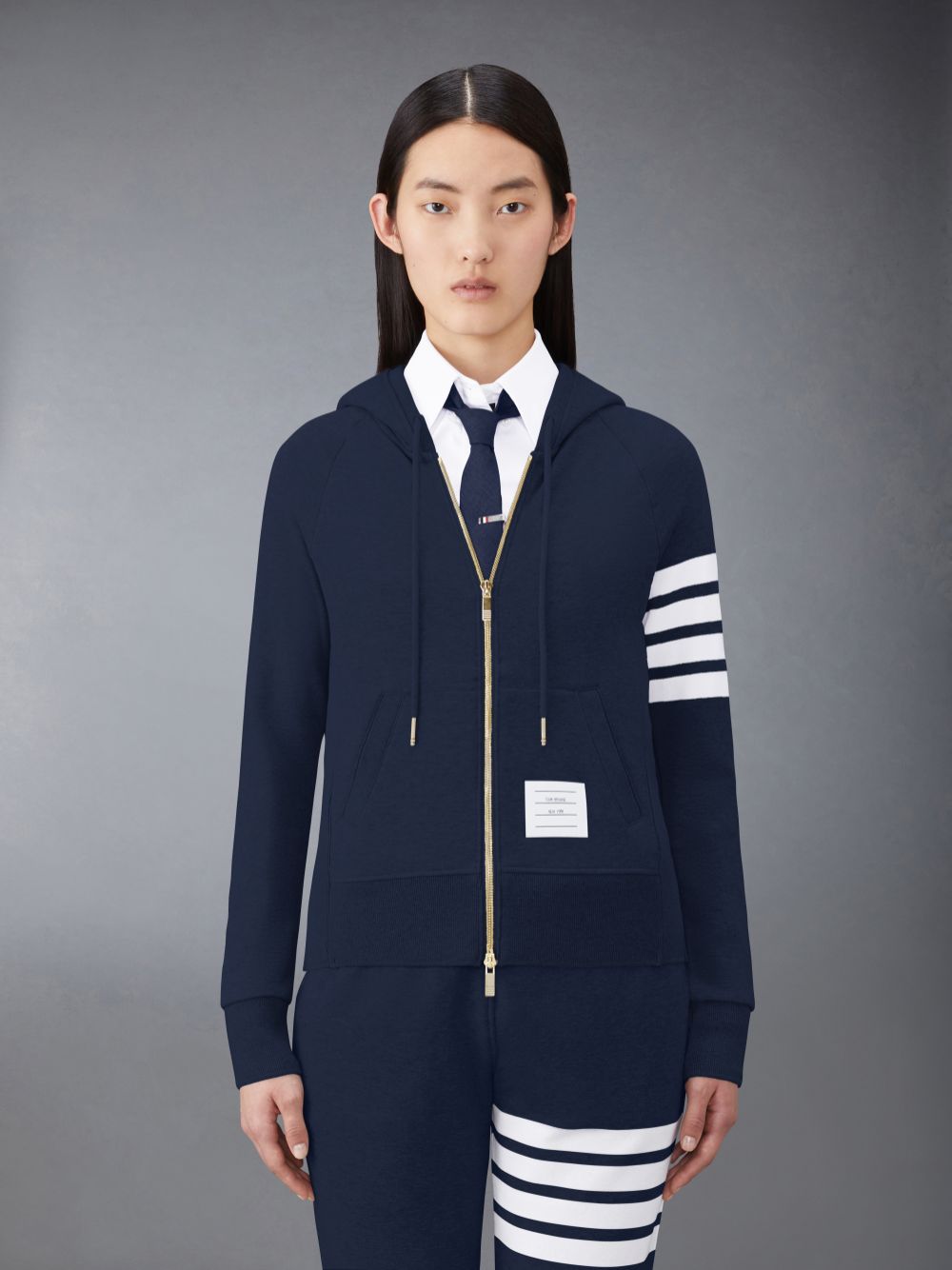 Thom Browne Classic Loopback Full Zip Women Hoodie Blue | GXM33F75283