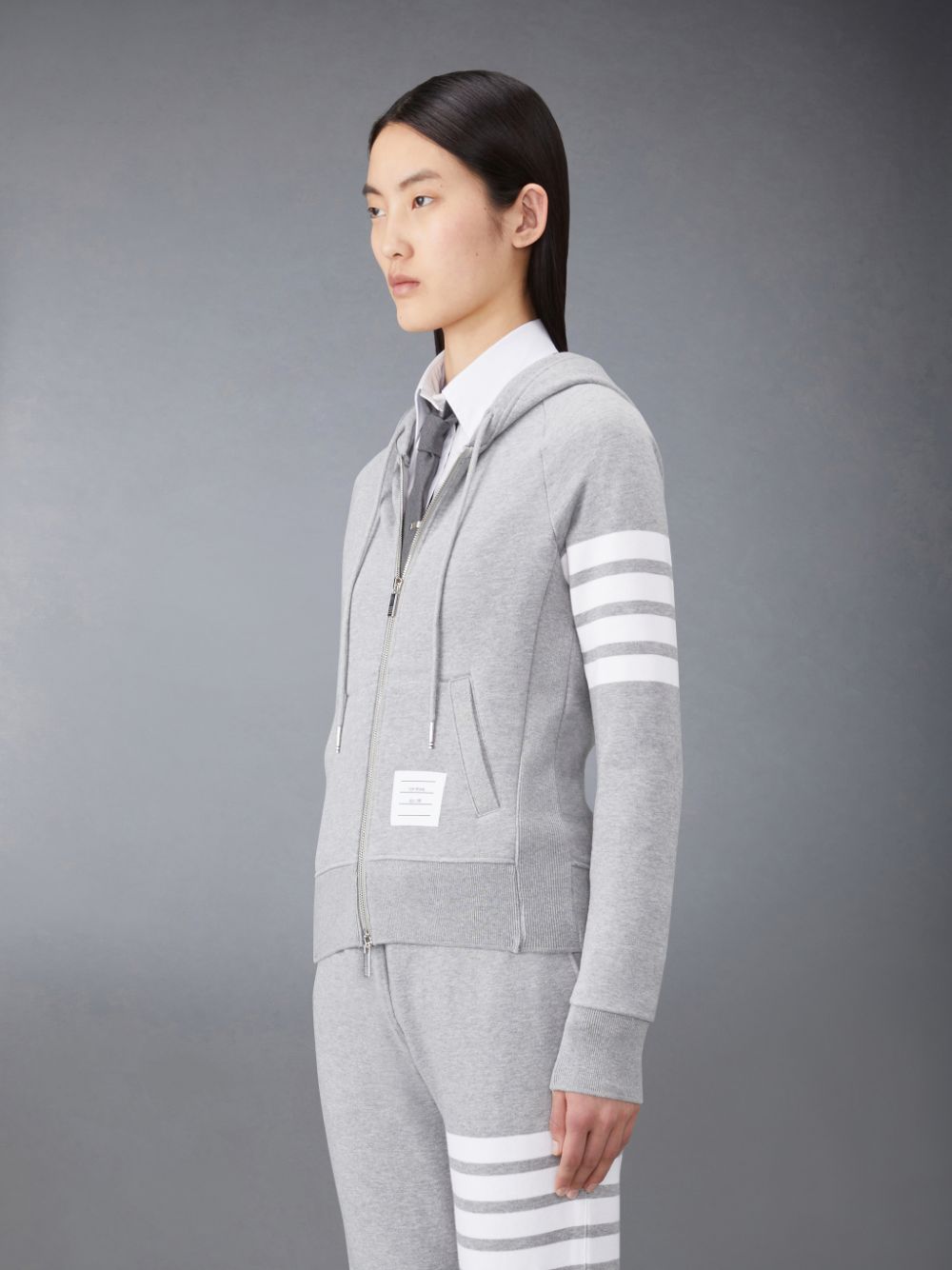 Thom Browne Classic Loopback Full Zip Women Hoodie Grey | IJE25V21459