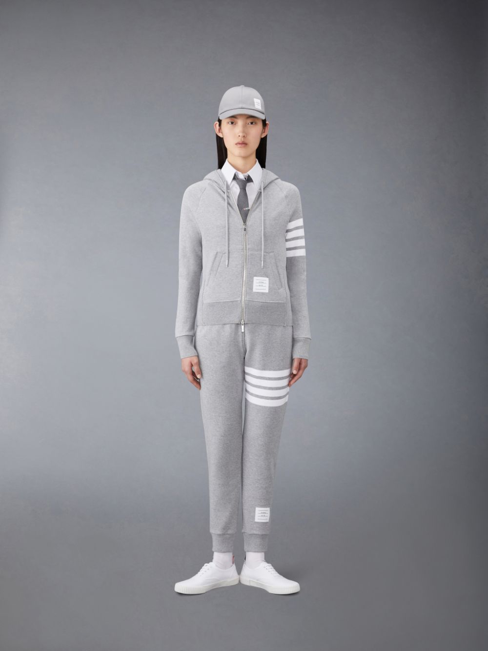 Thom Browne Classic Loopback Full Zip Women Hoodie Grey | IJE25V21459