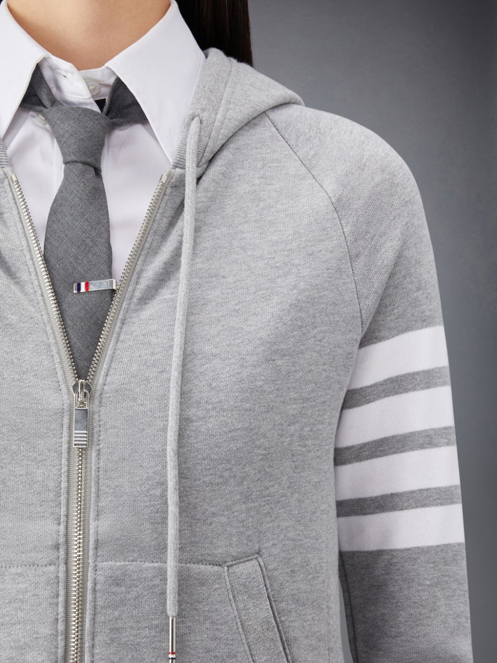 Thom Browne Classic Loopback Full Zip Women Hoodie Grey | IJE25V21459