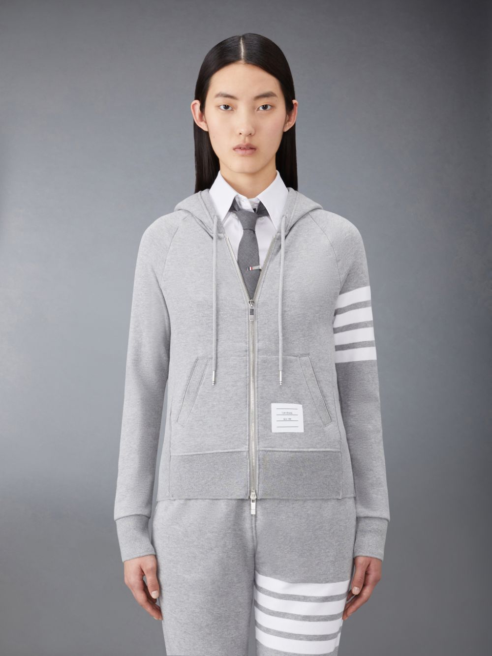 Thom Browne Classic Loopback Full Zip Women Hoodie Grey | IJE25V21459