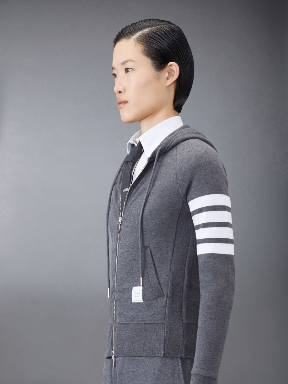 Thom Browne Classic Loopback Full Zip Women Hoodie Grey | JON73U04919