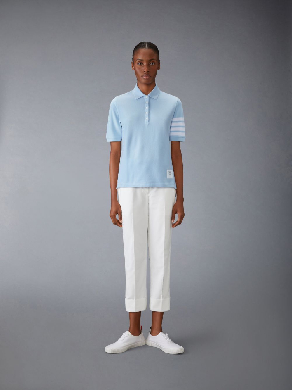 Thom Browne Classic Pique 4-Bar Short Sleeve Women Polo Shirt Blue | EMU90K63968