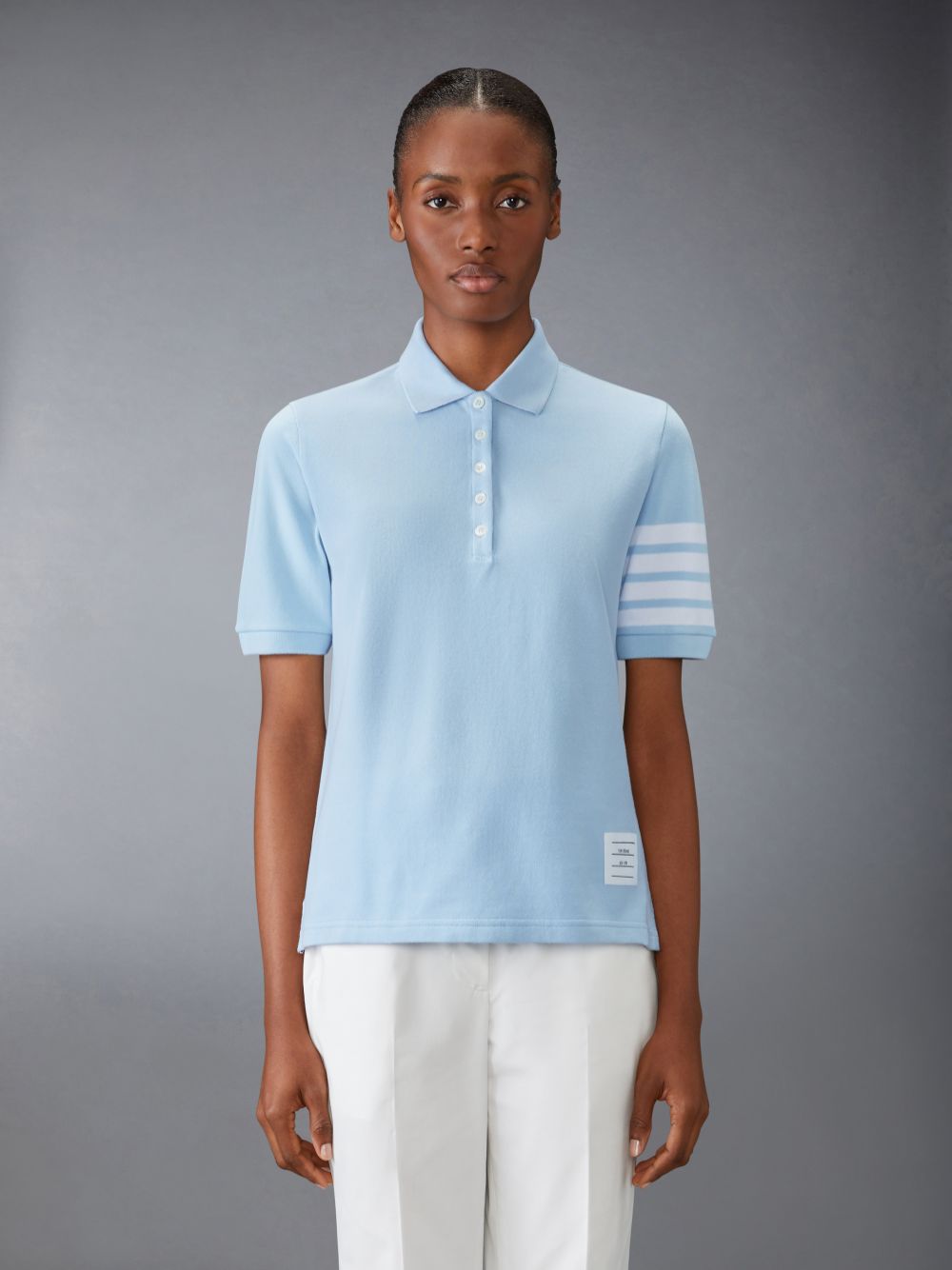 Thom Browne Classic Pique 4-Bar Short Sleeve Women Polo Shirt Blue | EMU90K63968