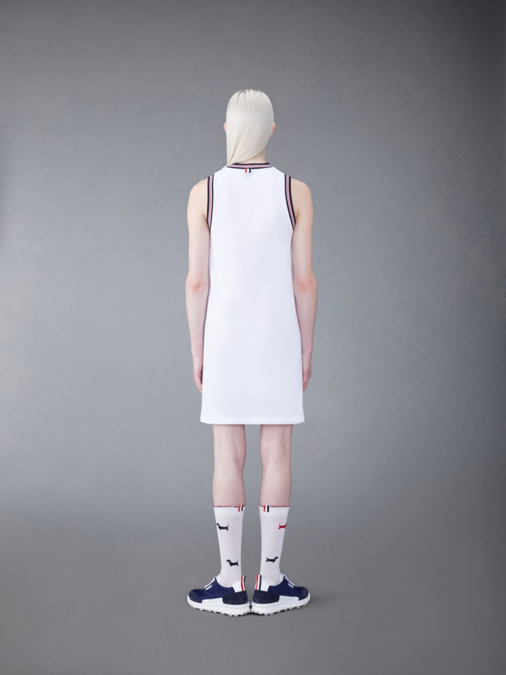 Thom Browne Classic Pique Stripe V-Neck Tennis Women Dress White | WCA09M34164