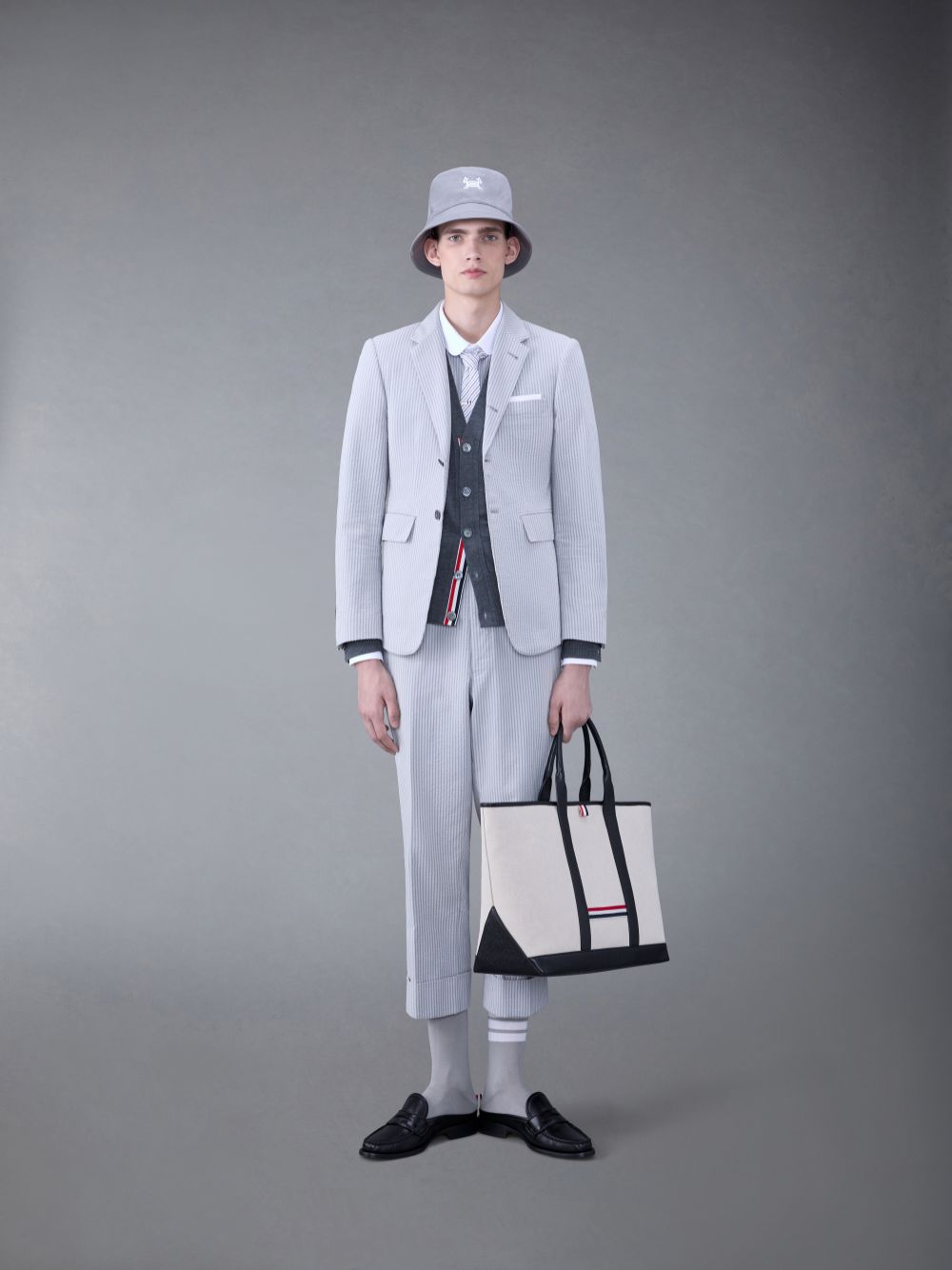 Thom Browne Classic Seersucker Sport Men Coats Grey | IAG08C32555