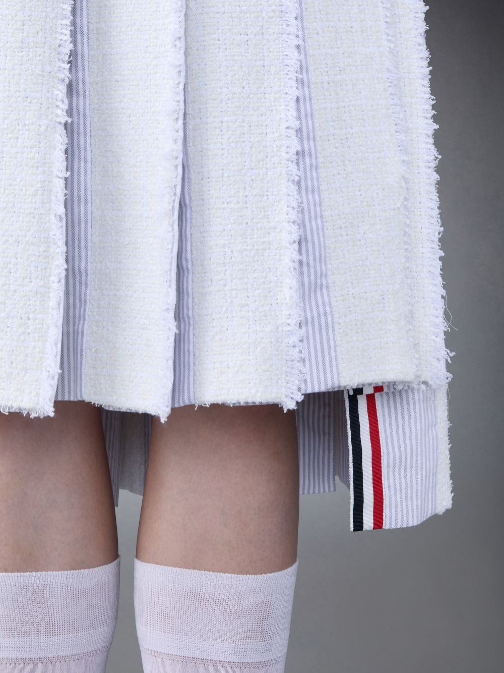 Thom Browne Classic Tweed Braided Tipping Pleated Women Skirts White | CWF57S80731