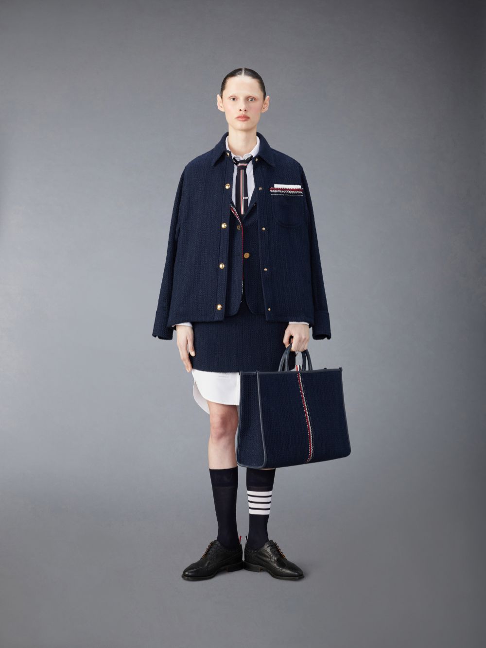 Thom Browne Classic Tweed Sport Women Coats Blue | IHE46T13035