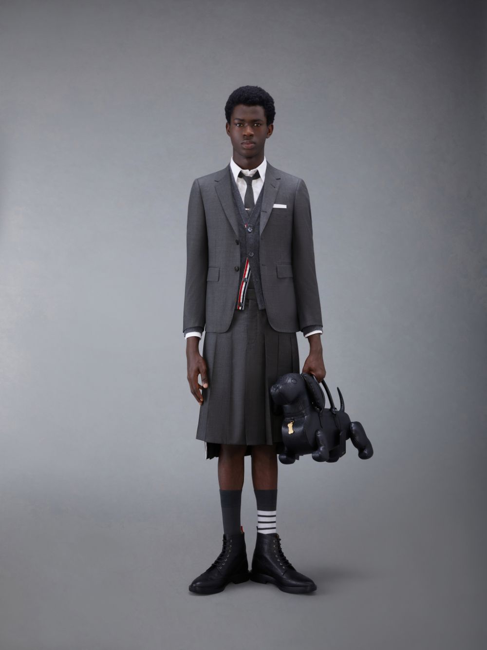 Thom Browne Classic Twill Pleated Men Skirts Grey | TMR49C33451