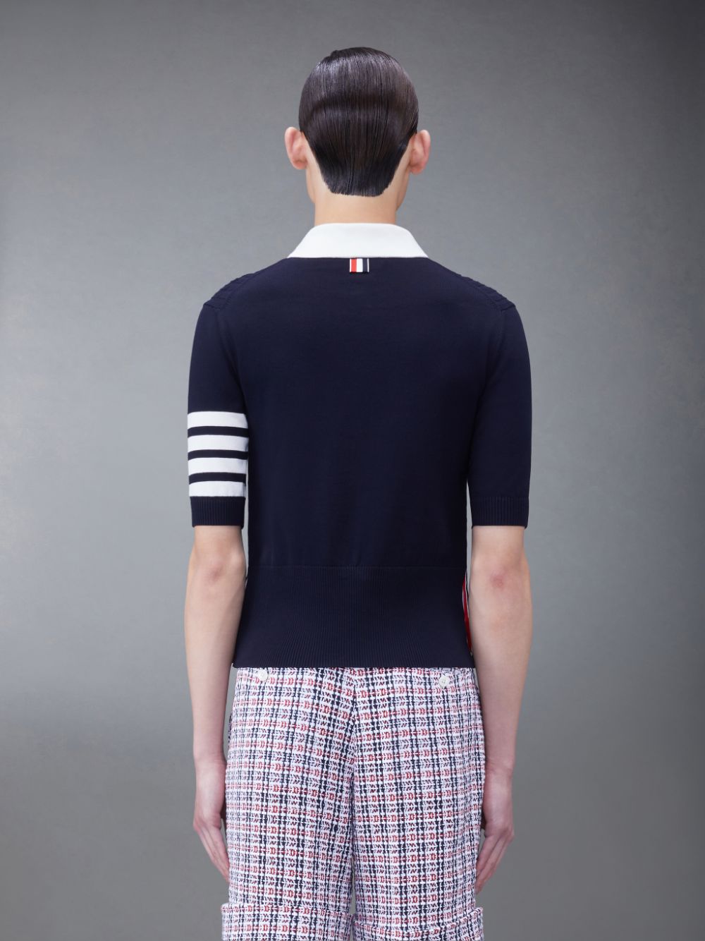 Thom Browne Cotton 4-Bar Cable Men Polo Shirt Blue | JEX03K27850