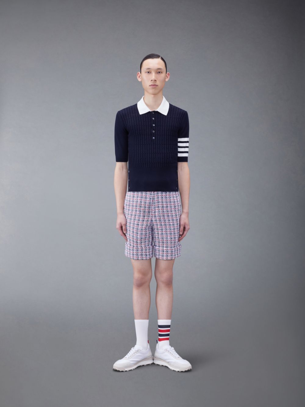 Thom Browne Cotton 4-Bar Cable Men Polo Shirt Blue | JEX03K27850