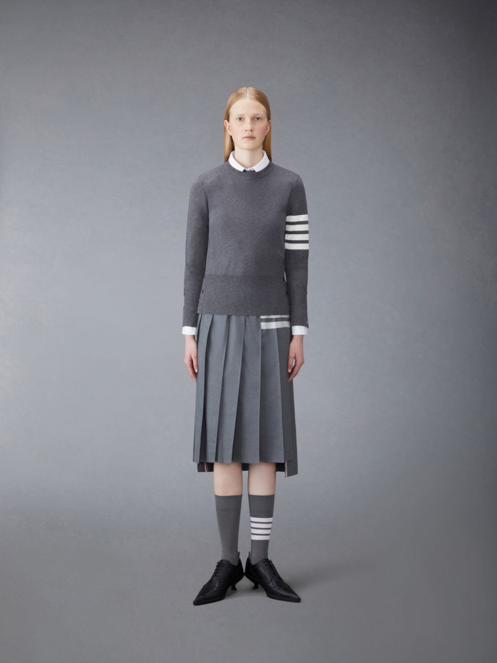 Thom Browne Cotton 4-Bar Classic Milano Stitch Women Pullover Grey | KNT31A16546