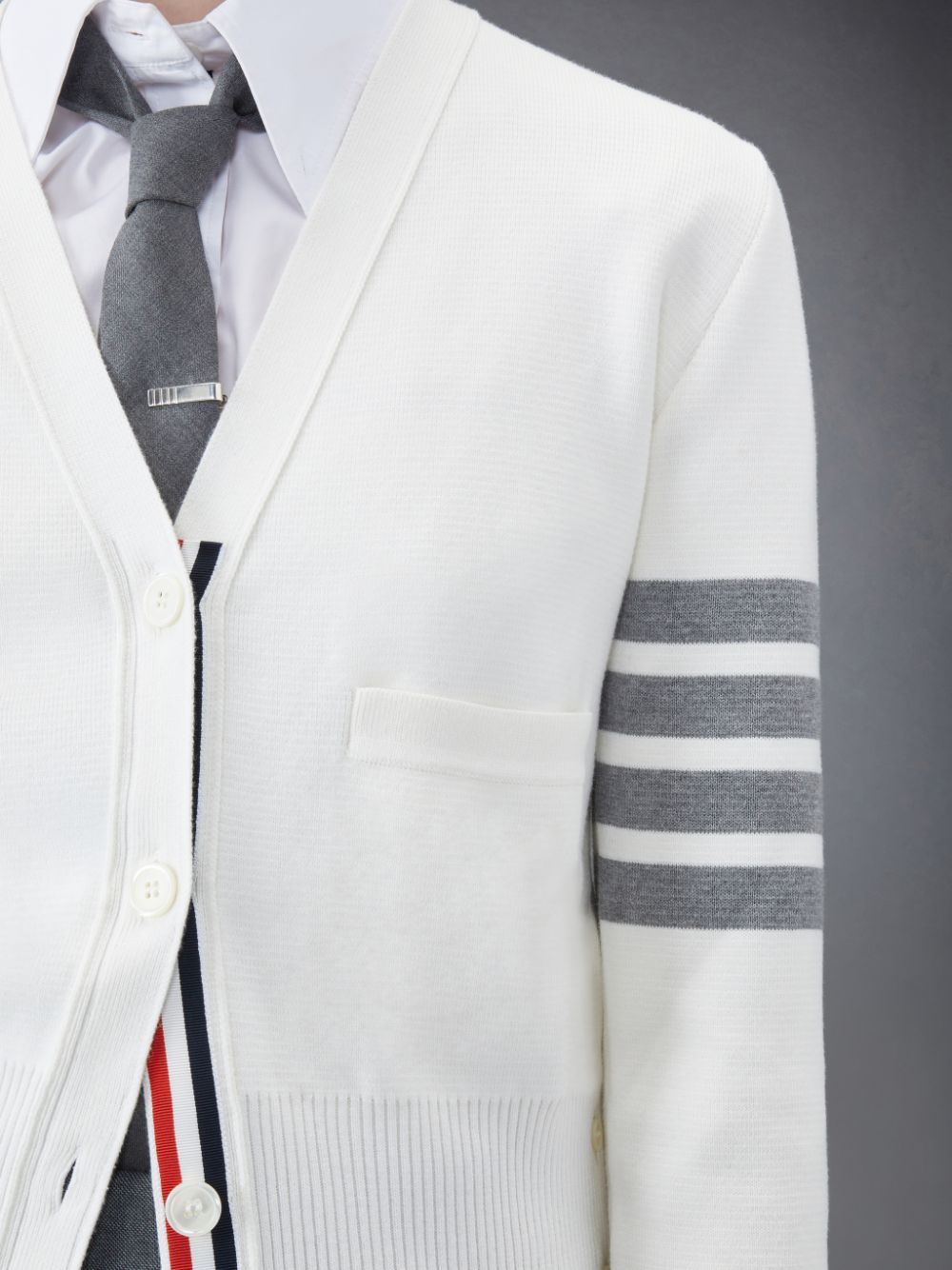 Thom Browne Cotton 4-Bar Milano Classic V-Neck Women Cardigan White | WMT53C49494