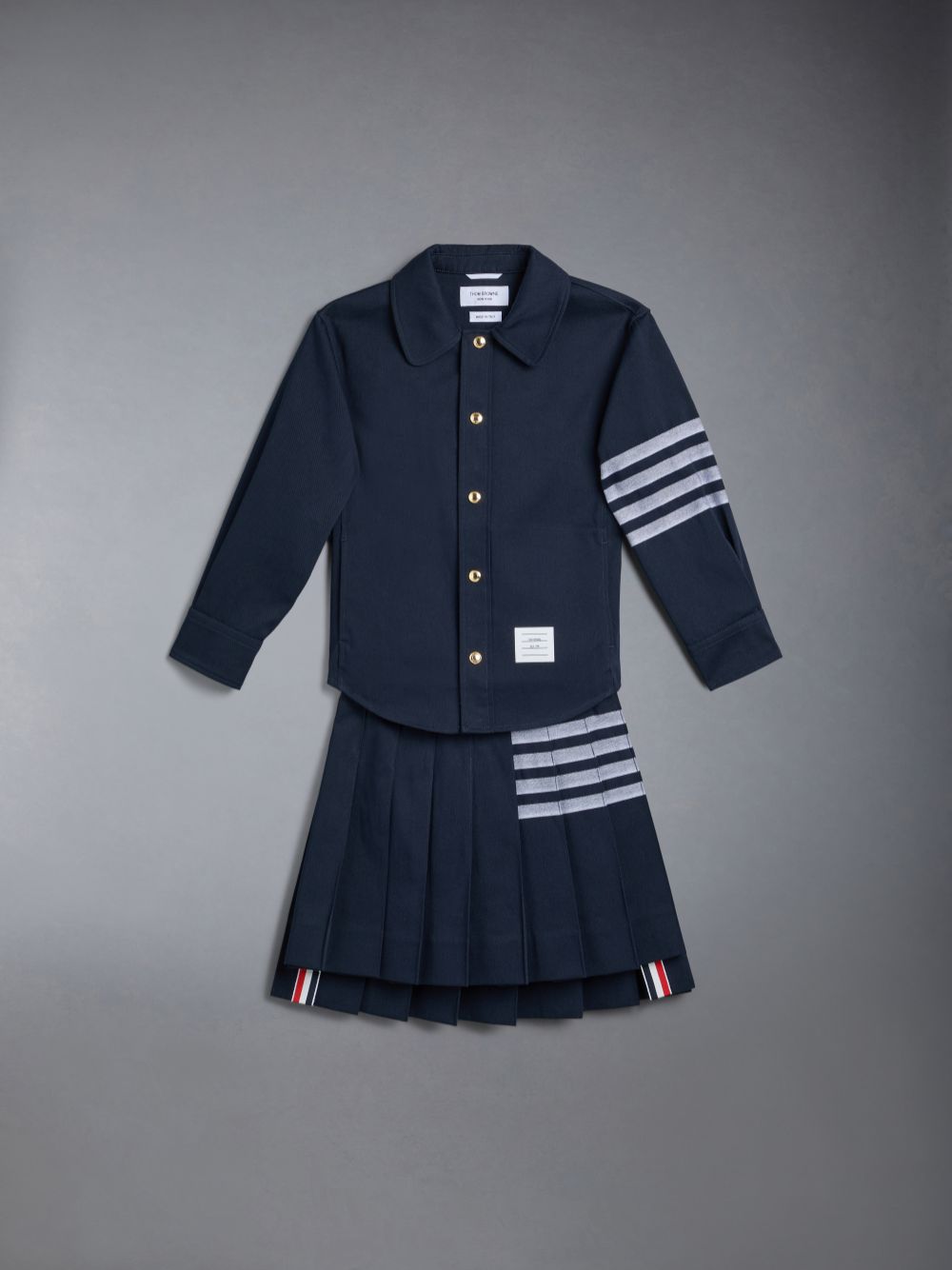 Thom Browne Cotton 4-Bar Pleated Mini Girls's Skirts Blue | HJG04O41437