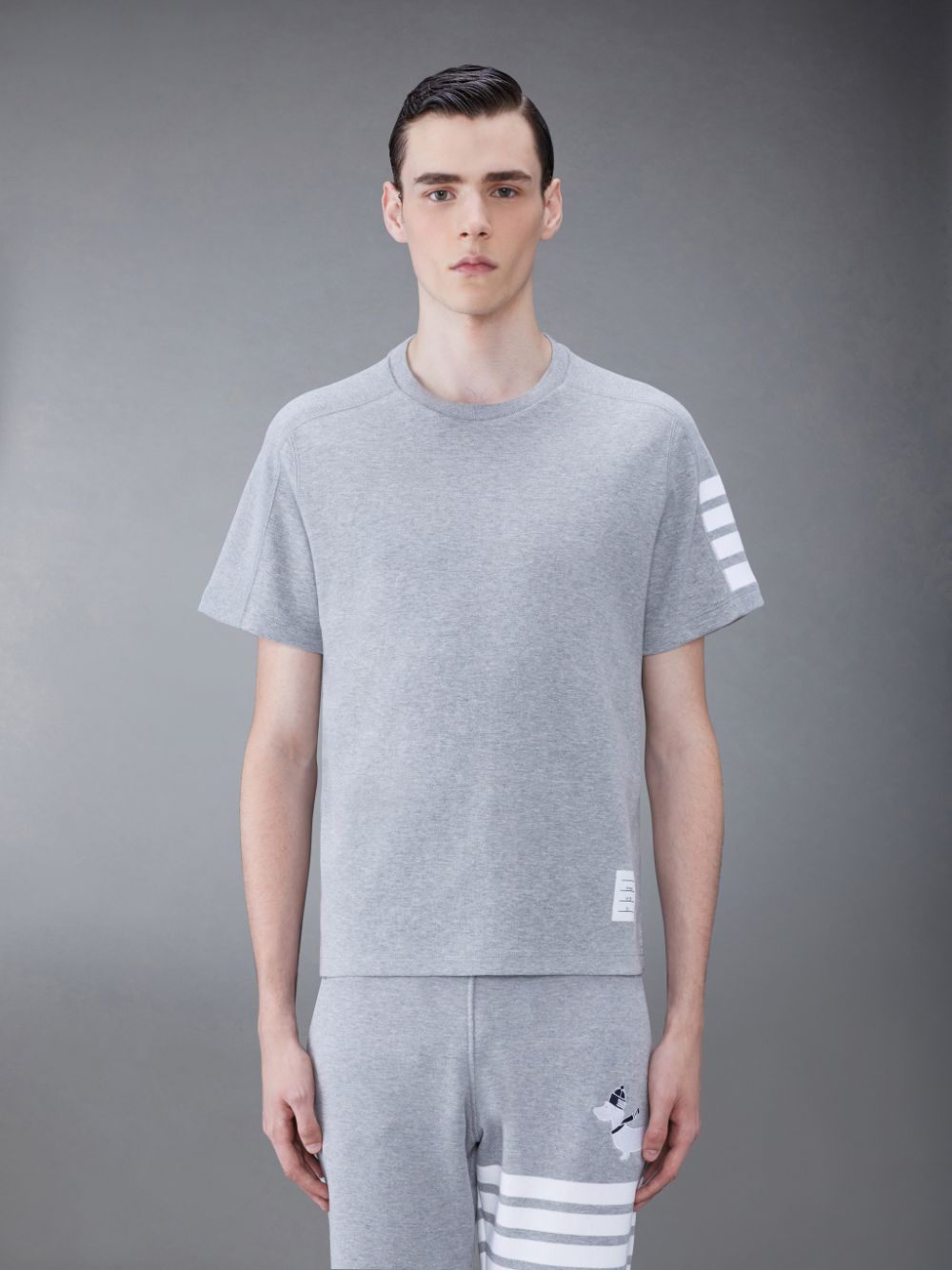 Thom Browne Cotton 4-Bar Short Sleeve Men T Shirts Grey | MAC77H30367